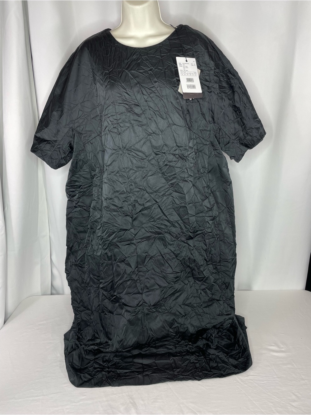 Marina Rinaldi Carl Dress 24W Black Crinkle Midi Shift Dress NWT Italy Luxury